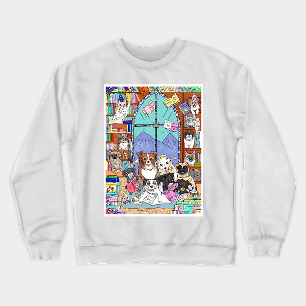 Pets in the Magic Library Crewneck Sweatshirt by HappyPawtraits